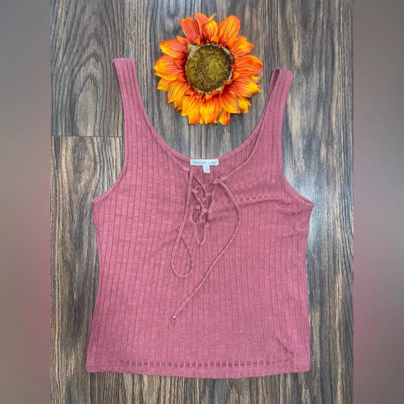 🌻5/$25🌻CHARLOTTE RUSSE Dusty Pink Ribbed Lace-Up Cropped Tank Top | X-SMALL | - Picture 5 of 6